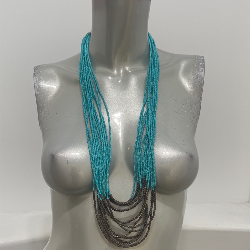 Vintage Elegant Turquoise and Brown Beaded Necklace